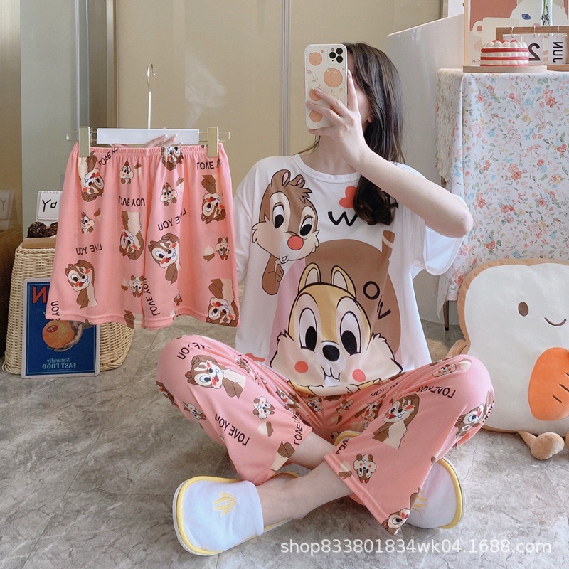 Pijamas transfronterizos de leche de verano pantalones de manga corta tres piezas de dibujos animados lindos ropa de hogar de comercio exterior de labu