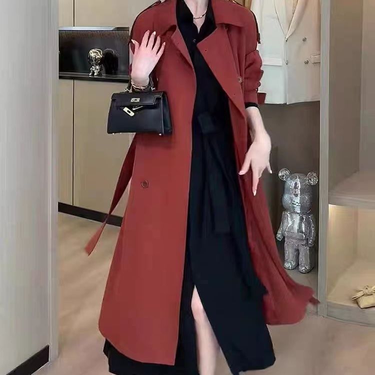 2025早秋新款红色风衣女中长款气质高端今年流行高级外套女秋冬|undefined