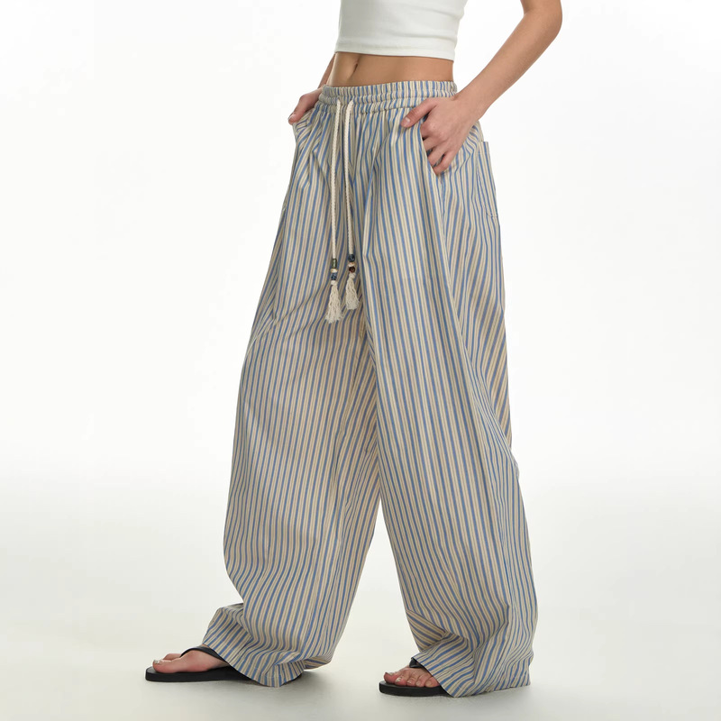 【Tan Jianci's Style】Island Vacation Style Beaded Casual Pants for Men and Women, Striped Trousers for Walking