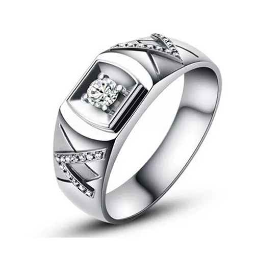 精品925银戒指时尚银戒指男女情侣V钻款式钻戒 镀白金戒指 039