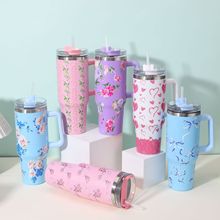 印花新款40oz汽车杯巨无霸冰霸杯便携手柄杯大容量吸管水杯3DUV印