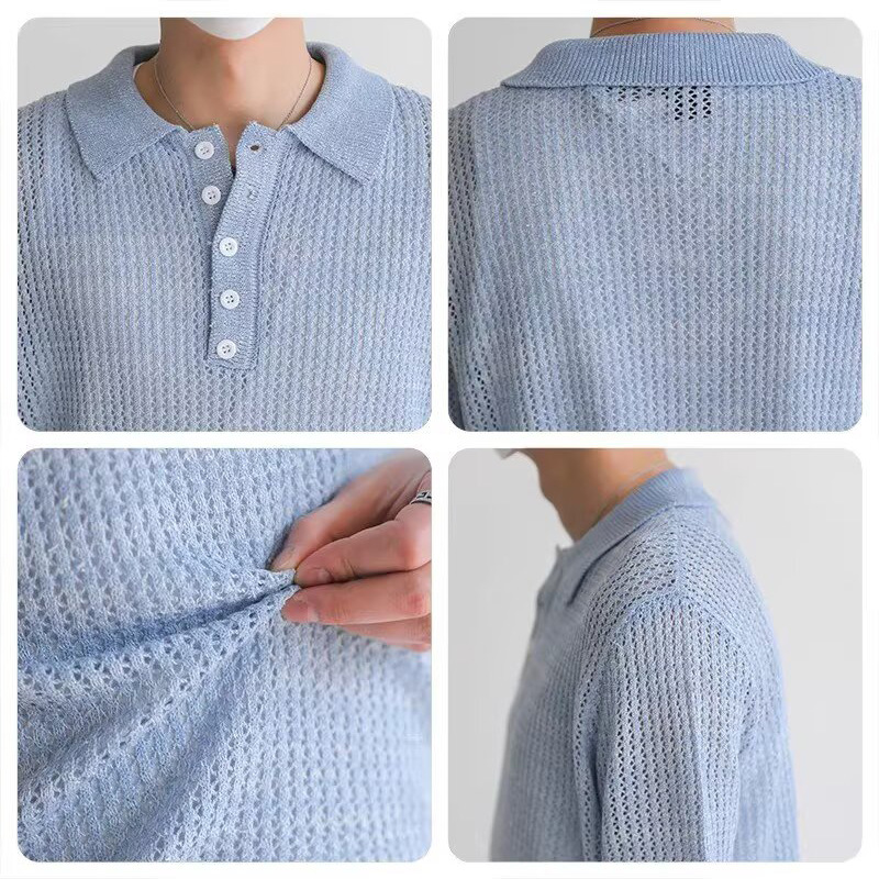 Polo camiseta de punto camiseta de manga corta camiseta de hombre solapa hueco textural viejo dinero viento hielo seda fábrica transfronteriza al por mayor