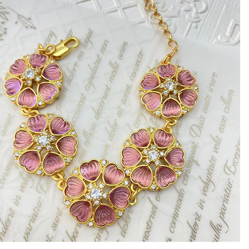Retro Flower Alloy Plating Rhinestones Womenu0027S Earrings Necklace