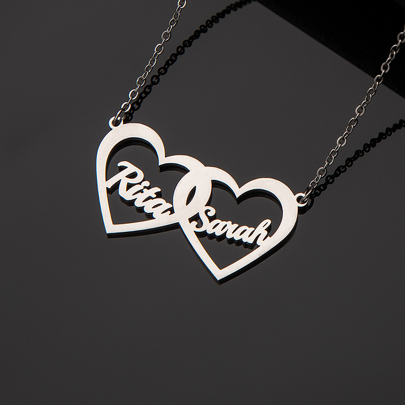 [맞춤형 원피스] 하이엔드 스테인레스 스틸 영어 컷 레터 하트 펜던트 커플 더블 네임 목걸이