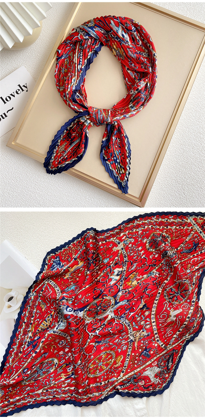 Mode Plissiert Kleinen Platz Handtuch Dekorative Dnne Kleine Silk Schal Frauen 7070picture3