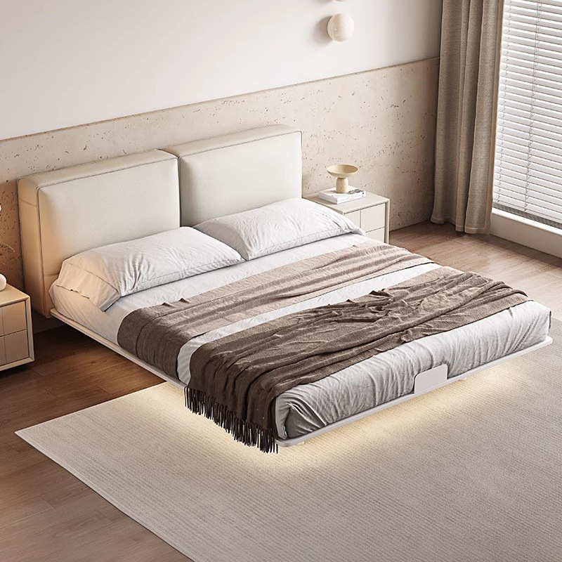 Bloqueo de tofu cama de cuero de acero al carbono cama de suspensión cama de cama principal cama doble cama de cama de acero de viento crema cama