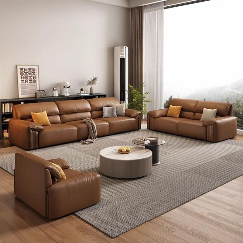 Italiano minimalista estilo MEDIADOS DE-antiguo sofá de cuero sala de estar primera capa de piel de vaca pequeño apartamento retro fila recta combinación de sofá de cuero