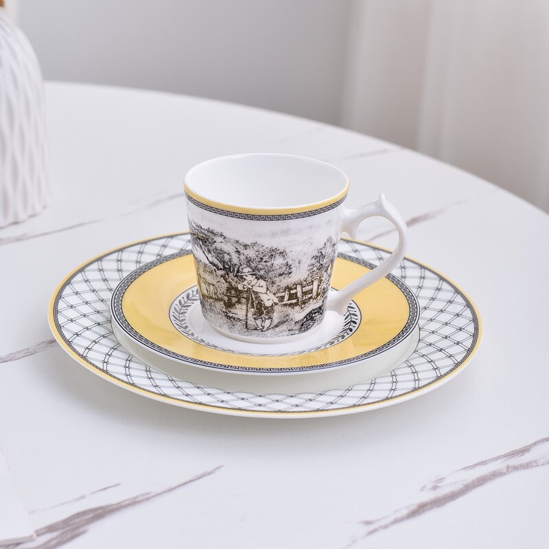 Cross-border European-style Retro Illustration Weijia Manor Western-style Dessert Plate Coffee Cup Plate Cafe suit Combination