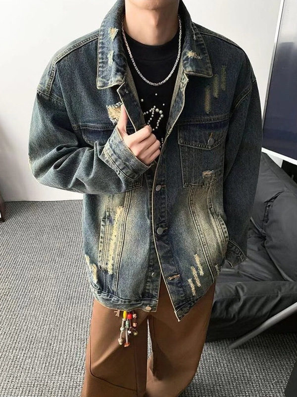 破洞牛仔外套男潮百搭春秋款美式复古痞帅褂子休闲夹克上衣服|undefined