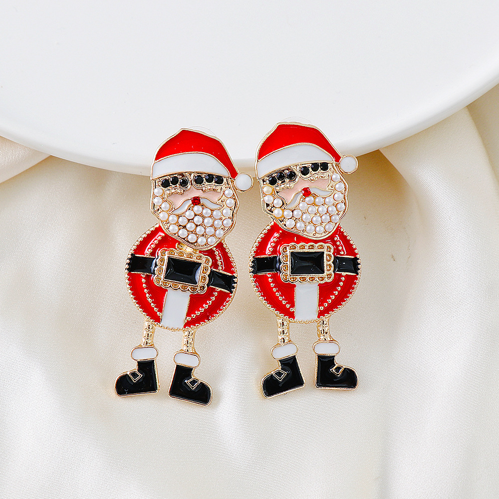 55848 Européen Et Américain New Creative Cadeau De Noël Halloween Diamond Santa Claus En Métal Alliage Boucles D'oreilles Boucles D'oreilles display picture 5