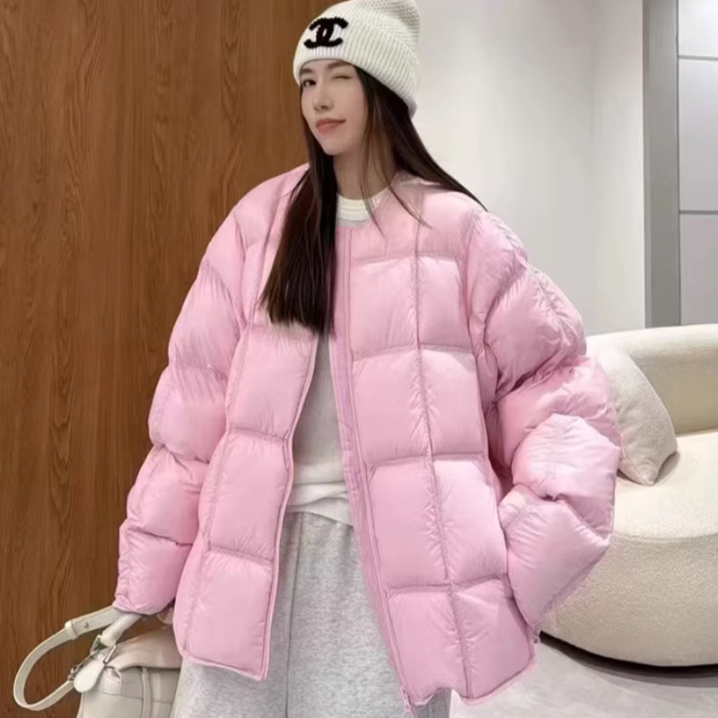 European Candy Color Down Jacket Women's 2024 Winter Casual Slimming Loose Round Neck Square White Duck Down Jacket 87232