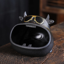 卡通动物牛陶瓷创意个性烟灰缸家用客厅时尚潮流防风烟缸摆件LOGO