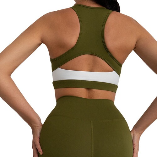 European and American fitness clothing set nude tight-fitting contrasting sports vest running shock-proof high-intensity sports bra