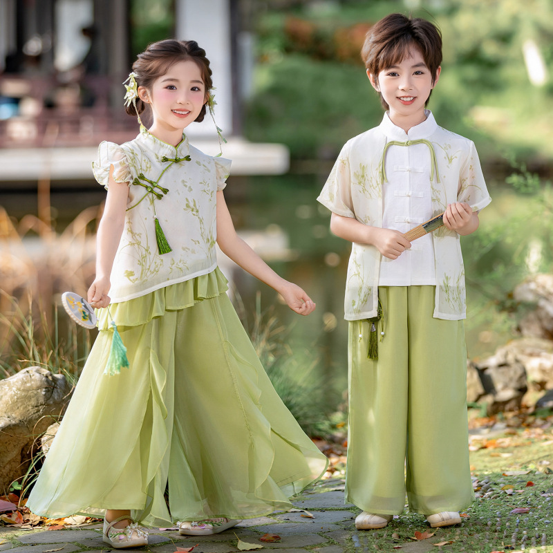 Children's Tang Suit Chinese Style Performance Costume for Boys, Children's Day Hanfu for Girls, Chorus Recitation, Super Fairy Ancient Costume for Summer Children's Tang Suit Chinese Style Performance Costume for Boys, Children's Day Hanfu for Girls, Chorus Recitation, Super Fairy Ancient Costume for Summer