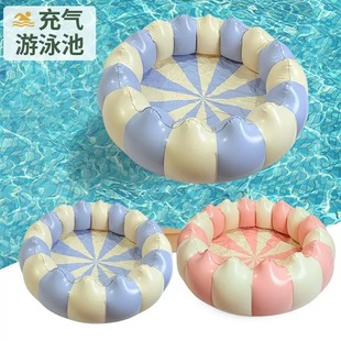 Factory wholesale inflatable children's pool retro striped bunny bear round swimming air cushion floating ball pool