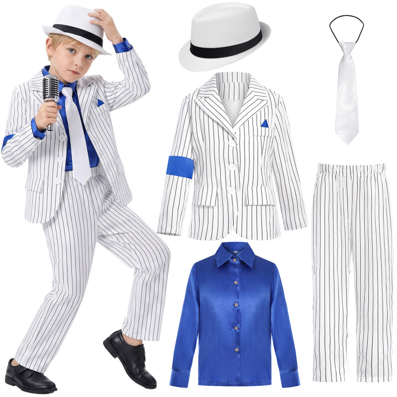 Children's Mike Striped Suit Set Boys' Jackson Dance Costume Performance Halloween Trending Items