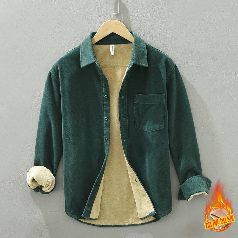 Флисовая джапанская-стиль Oversize рубашка, толстая подкладка из шерпы, повседневная с длинными рукавами