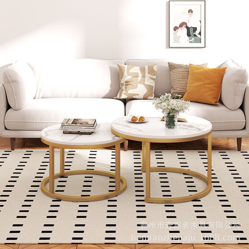 Mesa de centro Mesa de centro nórdica de alta calidad, mesa de centro de placa redonda de madera, sala de estar de estilo antiguo, mesa de centro de combinación minimalista italiana