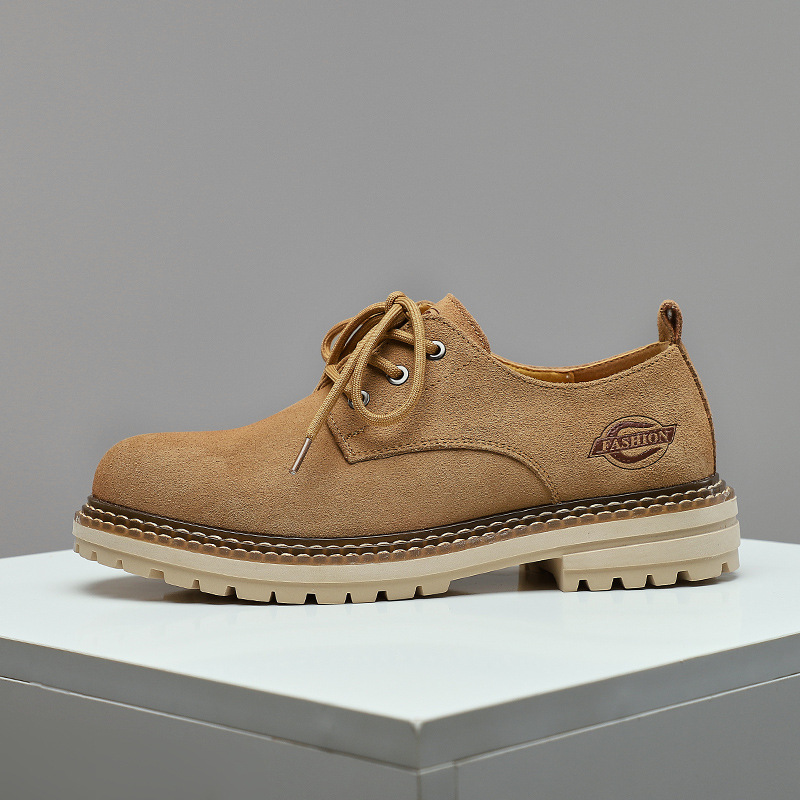 New leather suede cowhide casual leather shoes low top lace-up vintage shoes for men_voghion.com