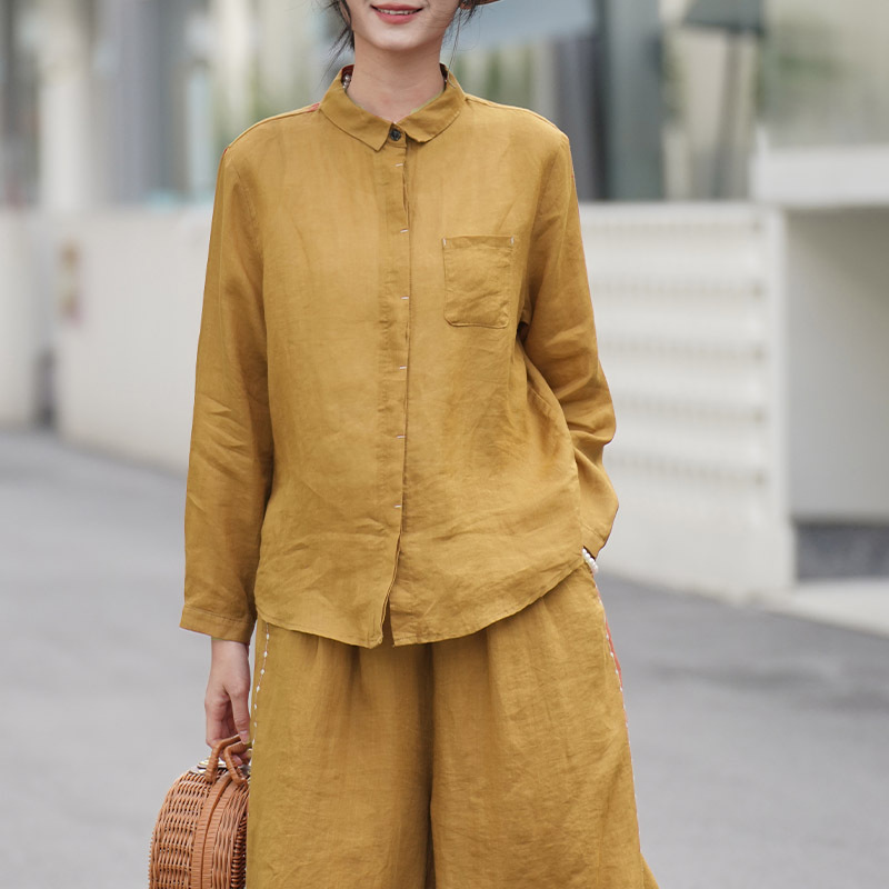 Linen French-Style Women's Shirt, New Summer Model with a High-End Feel, Thin and Age-Reducing, Elegant Long-Sleeve Cardigan Top for Commuting