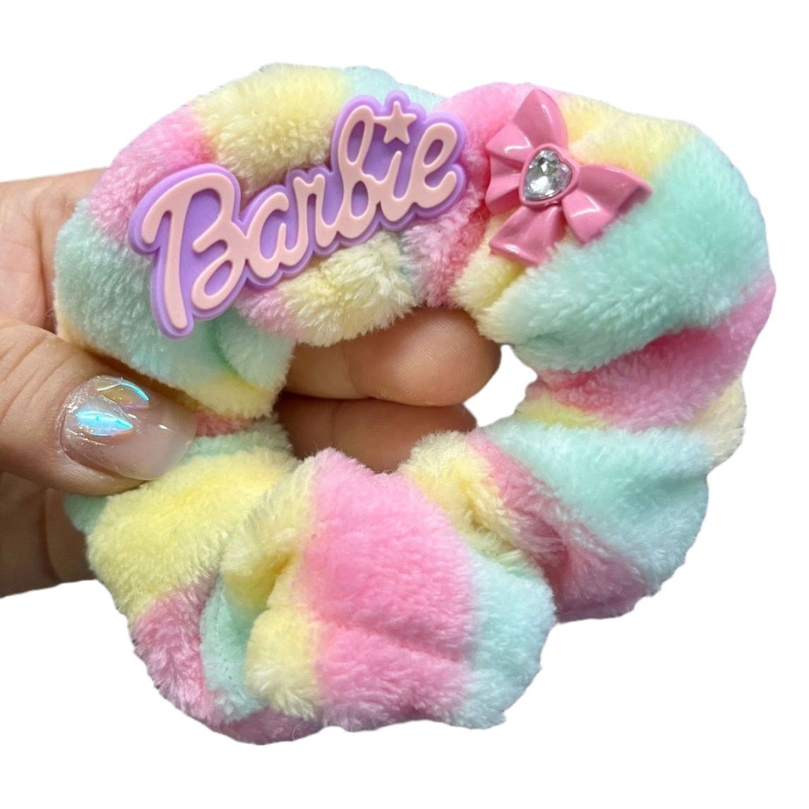 Dulce chica Barbie estilo suave peluda glutinoso pelo cuerda lazo tocado Nicho estilo coreano colorido felpa intestino grueso banda de pelo