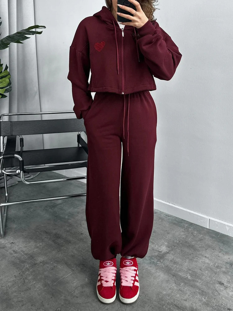 New Cross-Border European American Style Casual For Women With Heart Print Hoodie, Drawstring Shorts, Sweatshirt, And_ecoleips.com