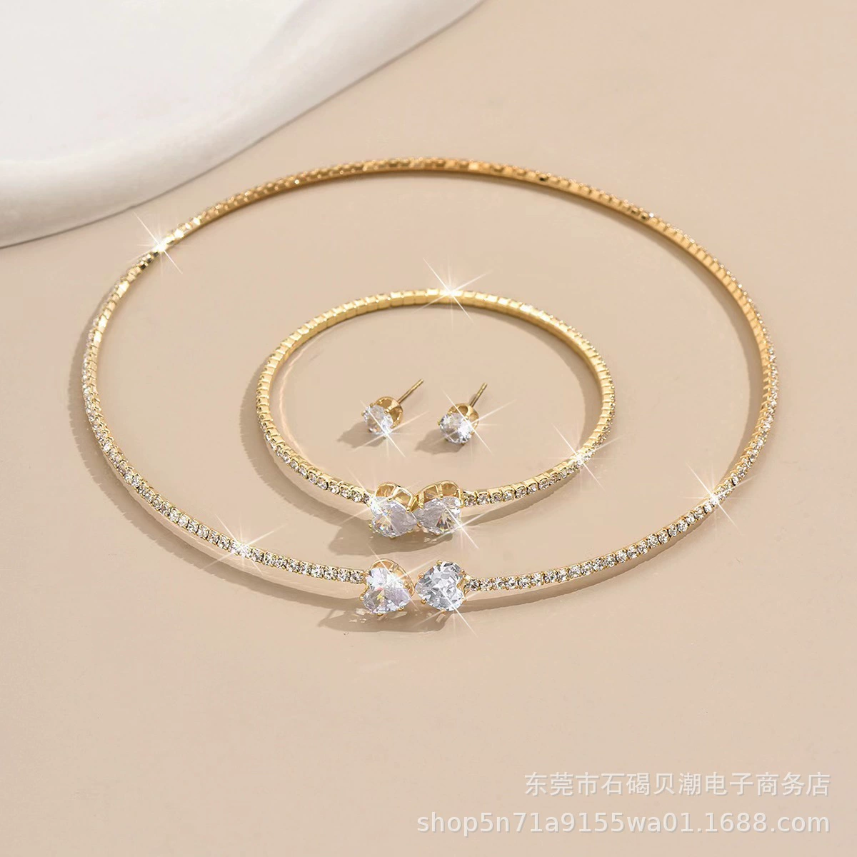 (Cross-border trading), choker, bracelet, earrings, set, European style, diamond encrusted, 3 piece set