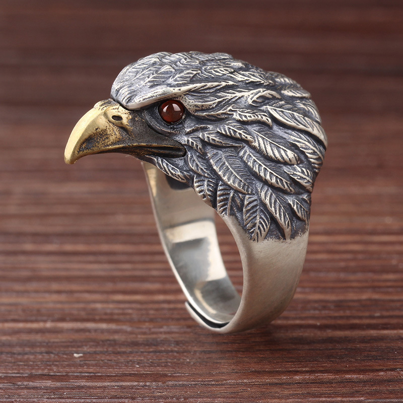 Zhibei Details_5 Retro Eagle Ring Men's Trend Personality Refeer Finger Precepts Forest Silver Ringzi Fashion Battle