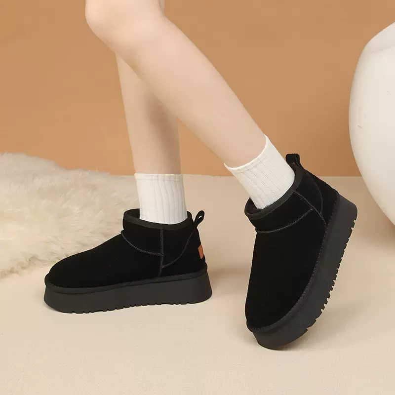 厚底雪地靴男女同款真皮靴子美拉德女鞋百搭短靴冬季加厚保暖棉鞋