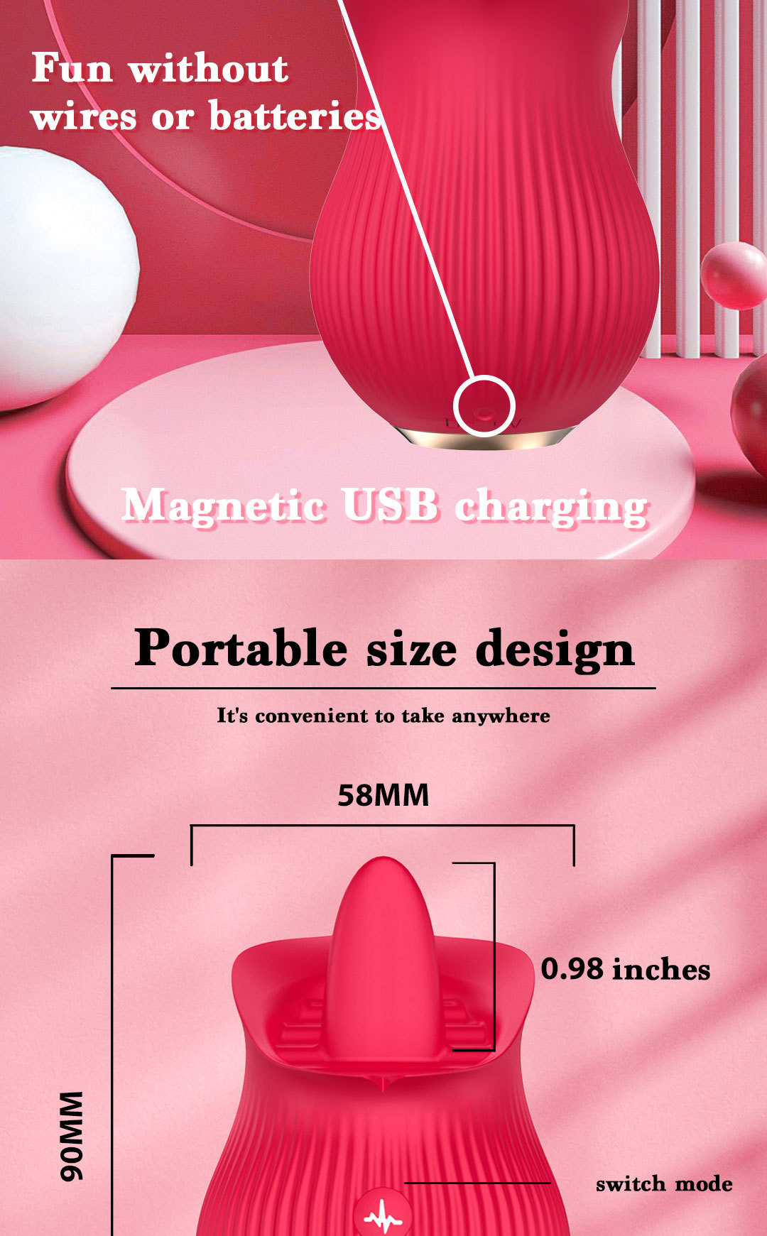 Aifeiya Rose Suction Tongue-Lick Telescopic Vibrator Egg, 12-Frequency, Silicone-ABS, Adult — detail image 6