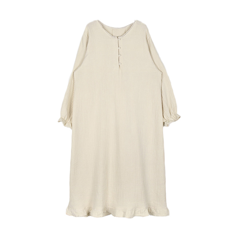 Coreano ins algodón de doble capa de gasa Camisón con volantes diseño largo vestido pijamas homewear de las mujeres