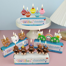 卡通小熊生日蜡烛ins流行派对帽小熊甜甜圈花朵蛋糕蜡烛现货批发