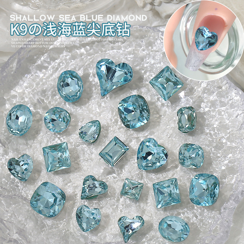 K9 nail art diamond jewelry light blue shaped pointed bottom drill Super Flash fat square crooked heart oval nail Crystal drill wholesale K9 nail art diamond jewelry light blue shaped pointed bottom drill Super Flash fat square crooked heart oval nail Crystal drill wholesale