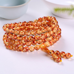 The new flower Peaker gold petal beeswax bracelet 6-8-10-12mm108 round beads Amber multi-ring hand
