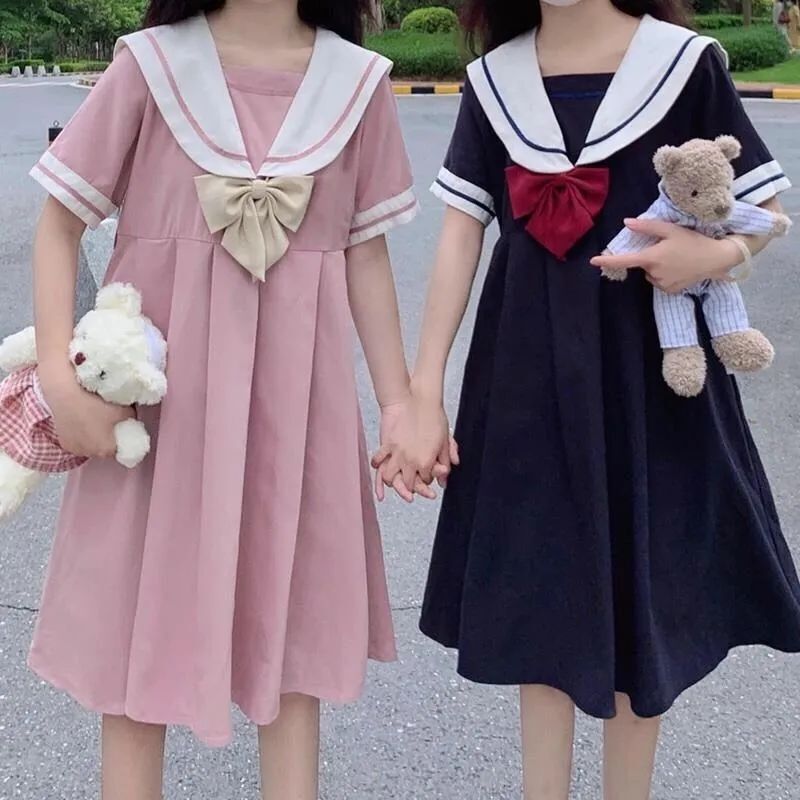 Summer Jk College Style Navy Collar Short-Sleeved Dress Female Sweet Student Korean Style Japanese Style Cute Bestie a Skirt Summer Jk College Style Navy Collar Short-Sleeved Dress Female Sweet Student Korean Style Japanese Style Cute Bestie a Skirt