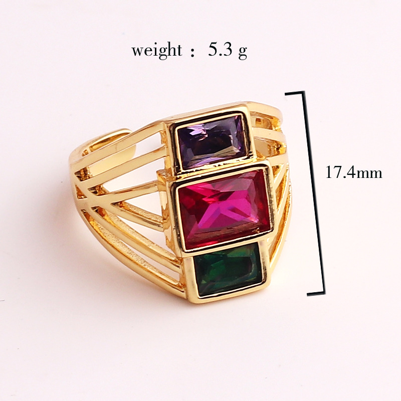 Fashion Square Copper Inlay Zircon Open Ring 1 Piece
