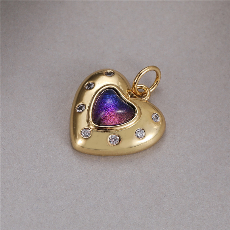 1 Piece Quantity Street Occasion Copper Material 14K Gold Plated Plating 1 Piece Copper Opal Heart Shape Simple Style
