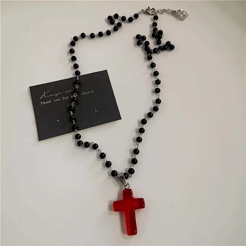 Gothic Red Heart Thorns Cross Chain Necklace Hip-Hop Personality Trend Charm Punk Style Y2K Factory Direct Sales Gothic Red Heart Thorns Cross Chain Necklace Hip-Hop Personality Trend Charm Punk Style Y2K Factory Direct Sales