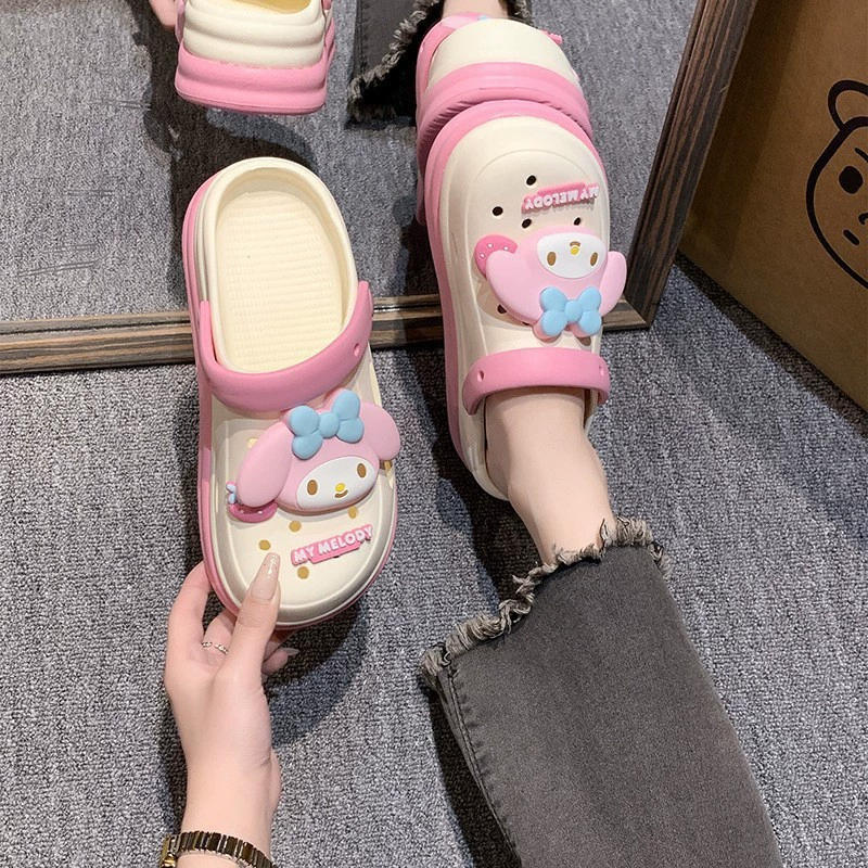 Девочка-допамин-пещерная обувь летняя сеть Red ins милый мультфильм два в студенческих шлепанцах