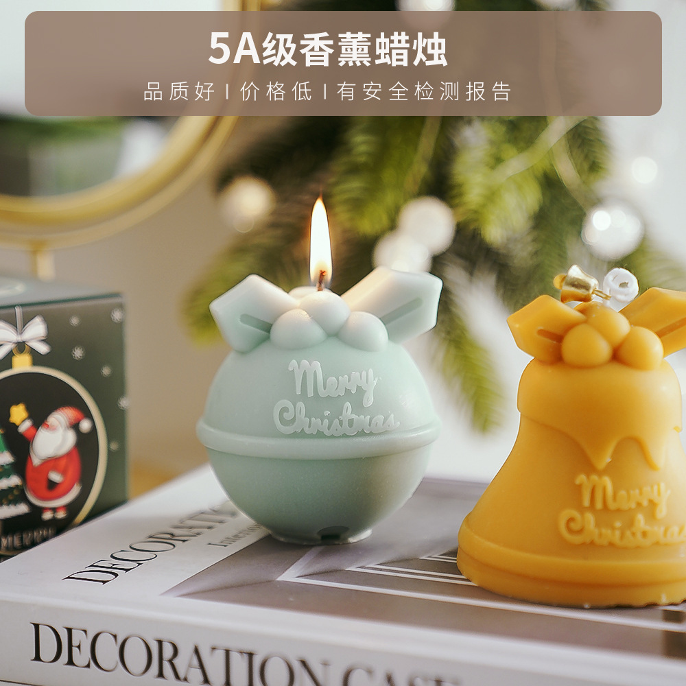 Velas de aromaterapia de Navidad al por mayor hechas a mano con forma de campana Cera de recuerdo de Navidad Velas de fragancias transfronterizas