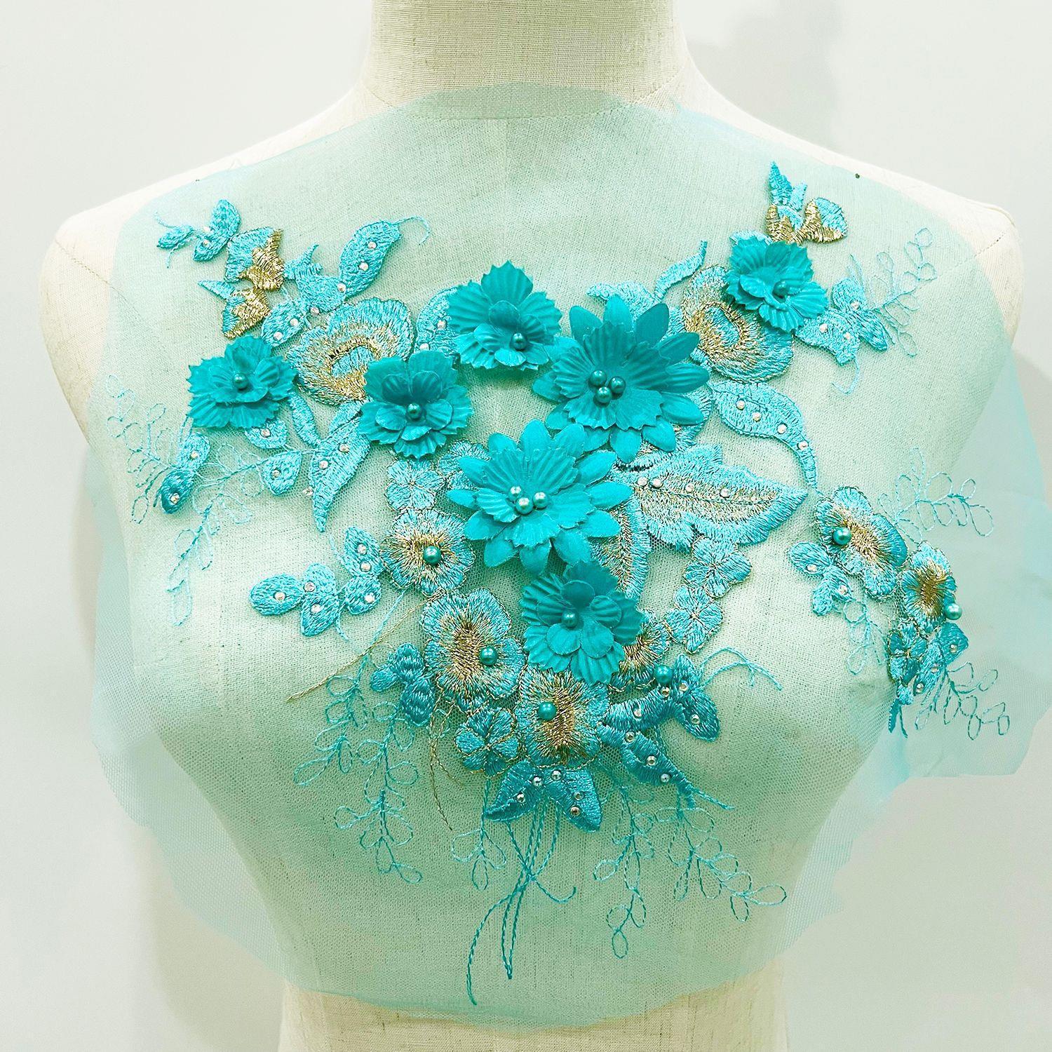 烫钻钉珠立体绣花布贴重工刺绣金线花朵贴布婚纱礼服装DIYS25