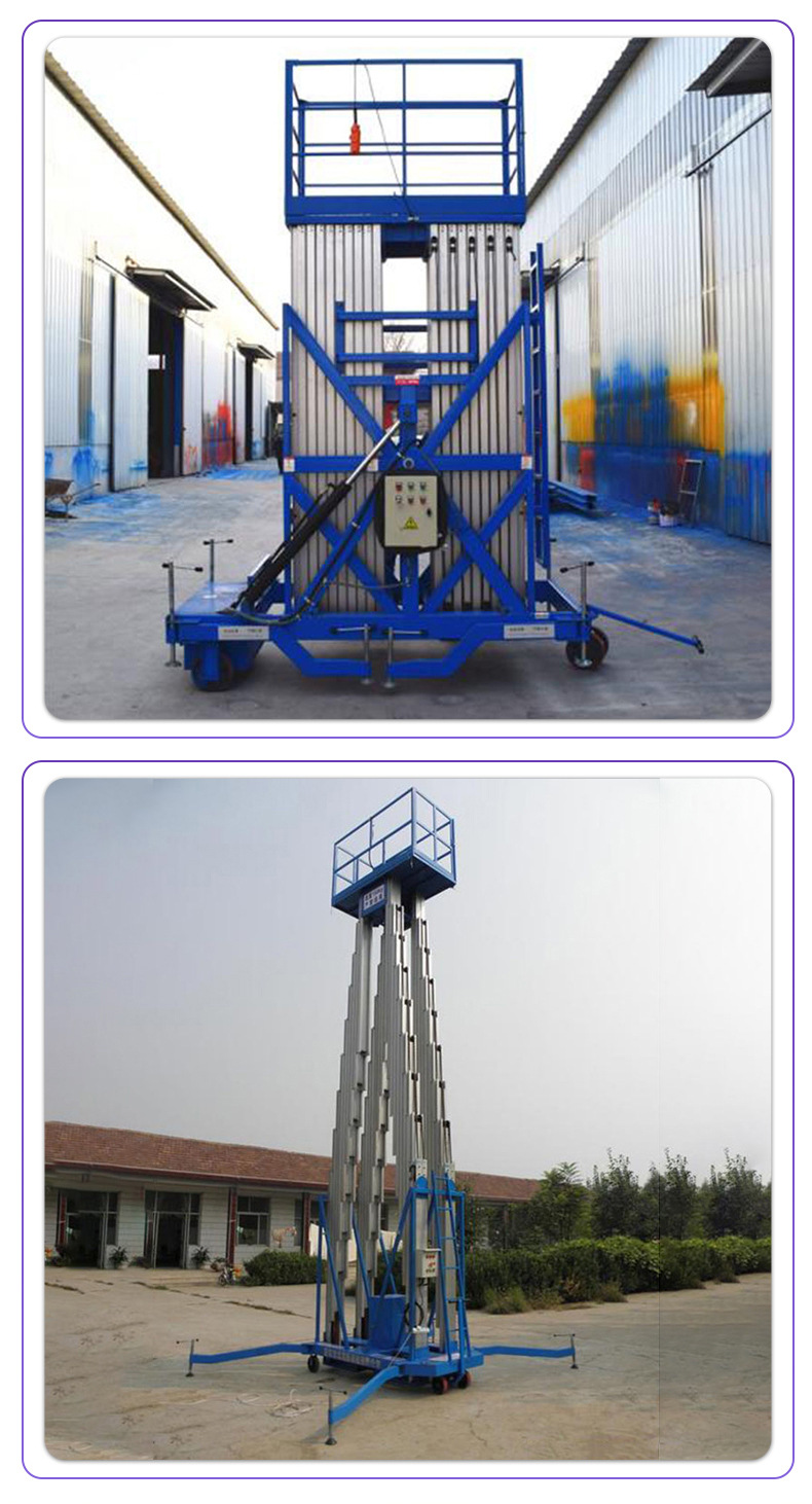 Manufacturer produces lightweight aluminum alloy lifts, aerial work platforms, 6-16m single and double column aluminum alloy lifts