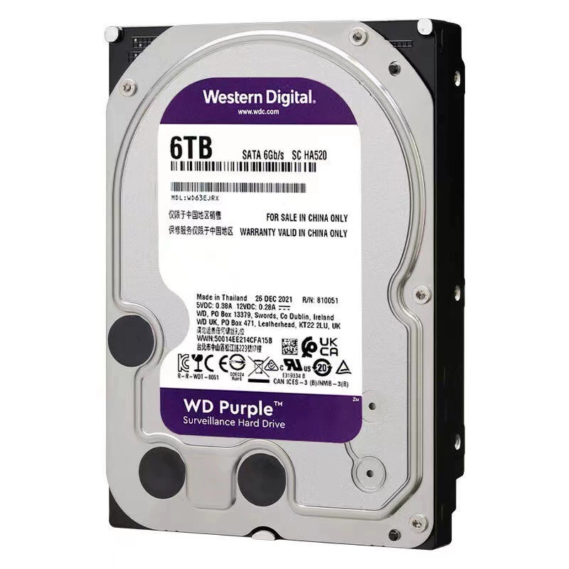 Подходит для WD Western Digital 6 ТБ Purple (фиолетальный) диск для систем видеонаблюдения, 3.5-дюймовый SATA3.0 WD64PURZ