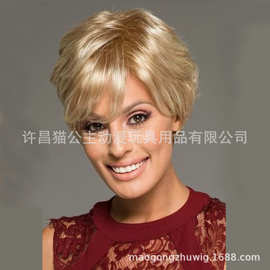 厂家现货 速卖通欧美假发女短发时尚金色短发 中老年头套批发