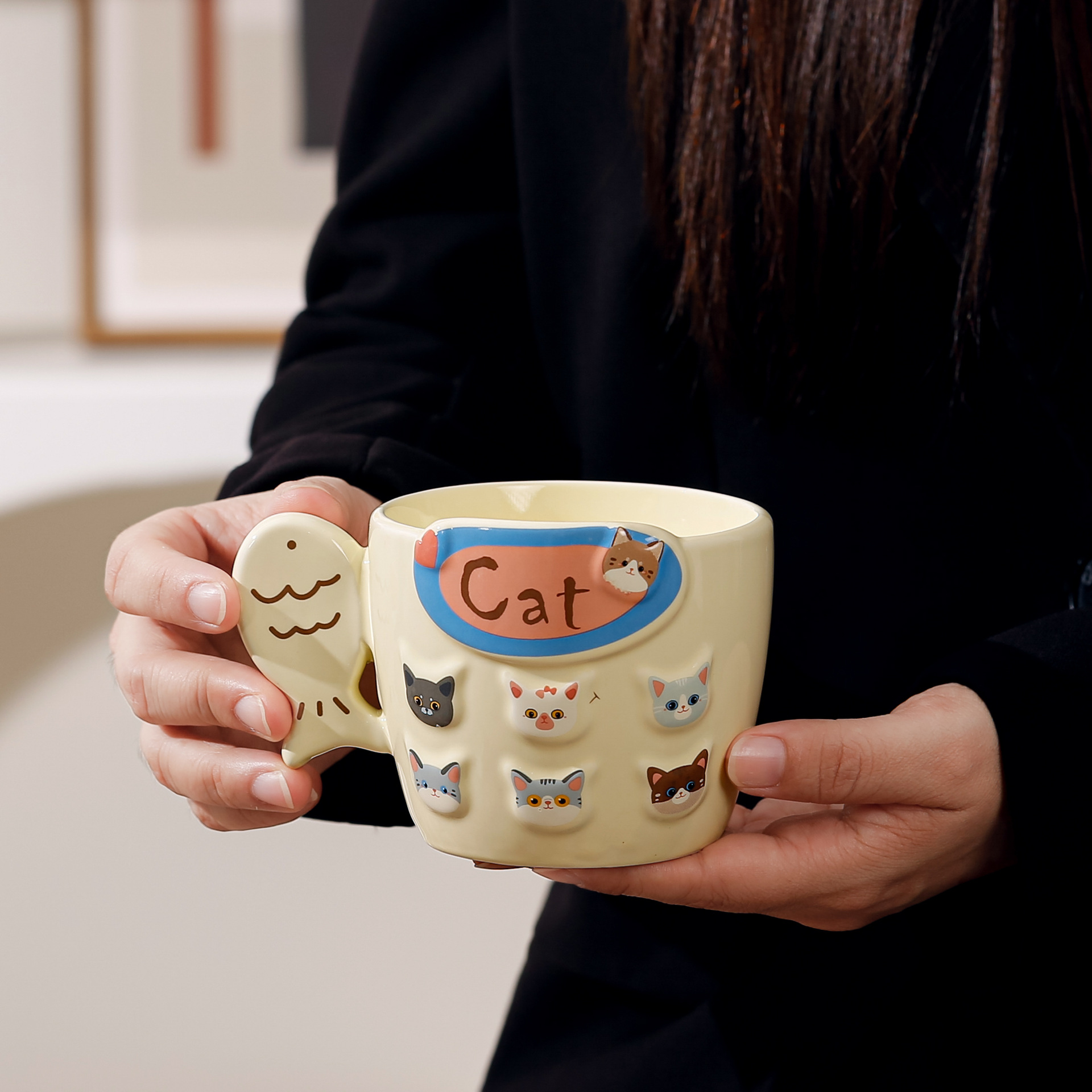 Taza de gatito de cerámica esmaltada taza de marca de color taza de desayuno taza de leche taza de agua taza de té de leche taza de diversión
