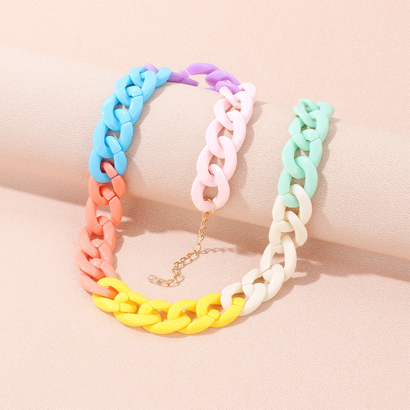 Sweet Colorful Arylic Alloy Chain Necklace