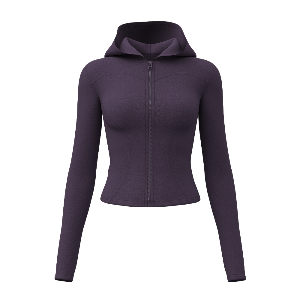 Ropa de yoga con capucha para mujer, ajuste ajustado, cintura delgada, camisa deportiva, entrenamiento para correr, chaqueta de fitness Pilates, ropa de ciclismo
