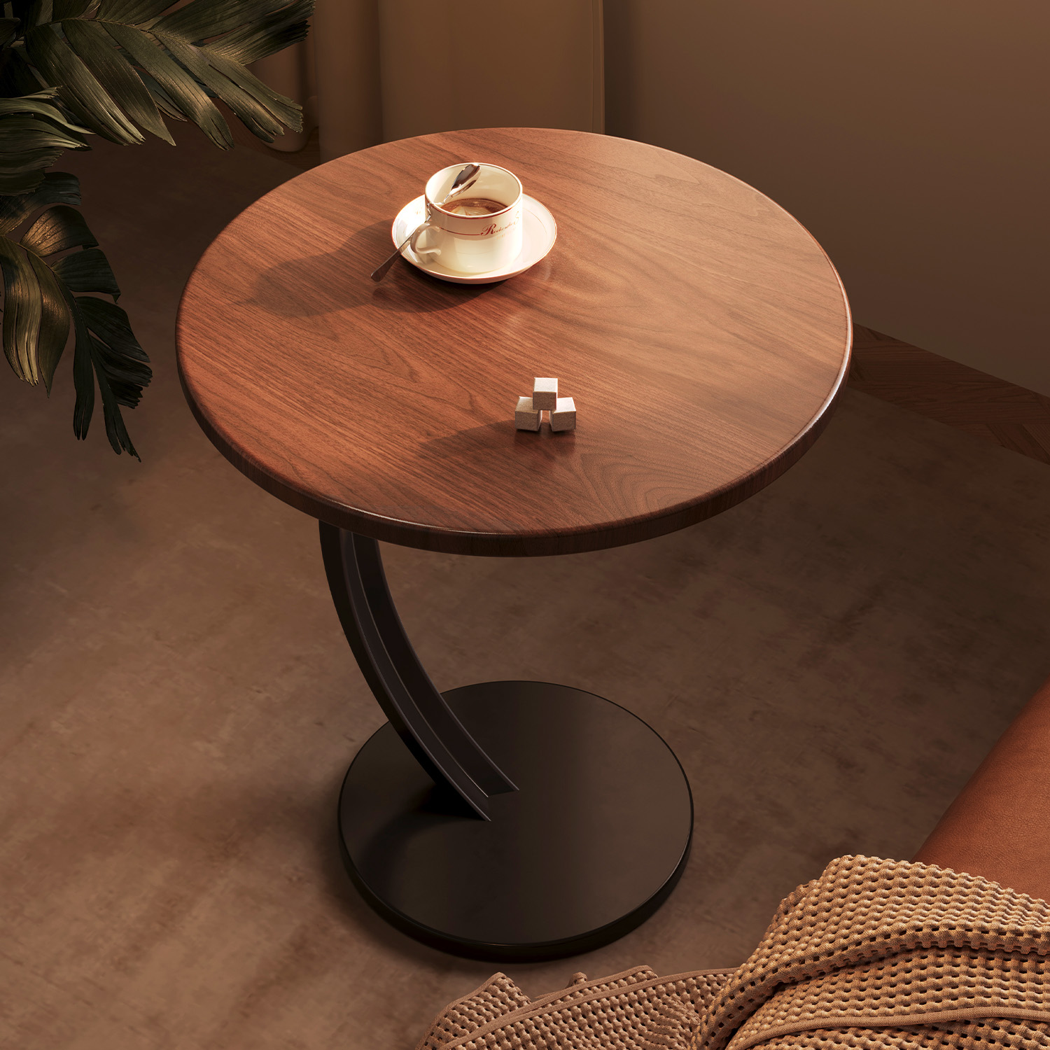 Una pequeña mesa en el lado de la nuez, mesa de té, sofá, mini mesa redonda, esquina de la sala de estar, mesa de almacenamiento, mesa de cabezal de cama