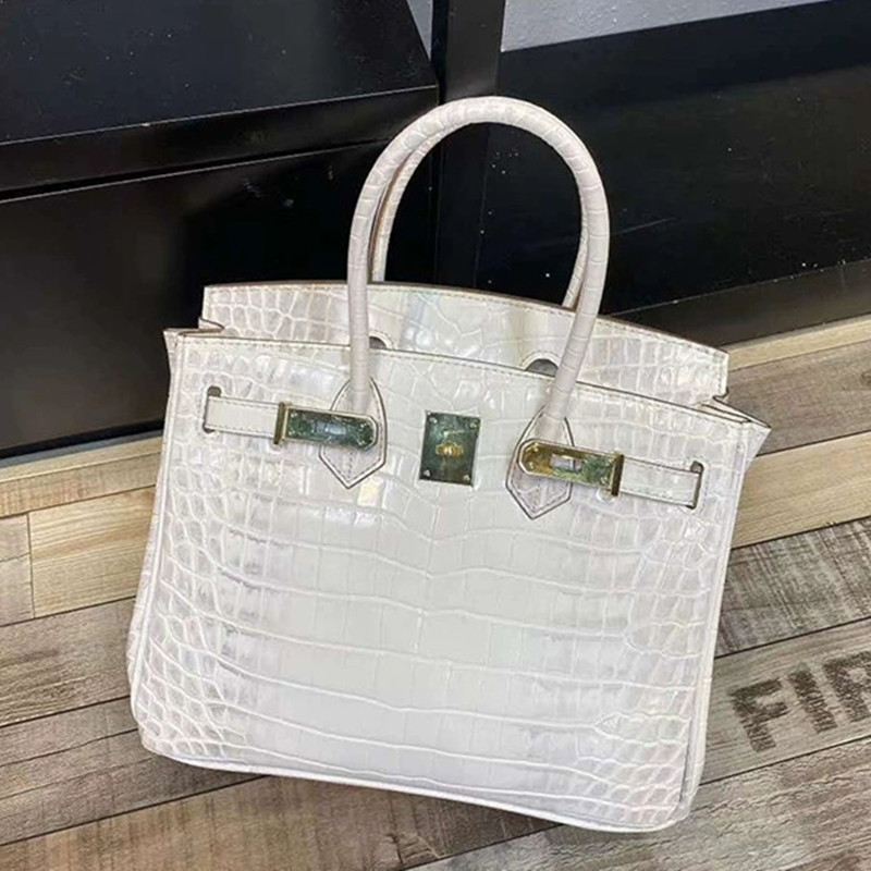 Bolso de Mujer con Estampado de Cocodrilo, Platino, Nuevo Modelo 2024, Piel de Vacuno de Primera Capa, Estilo Ligero y de Lujo, Bolso de Hombro