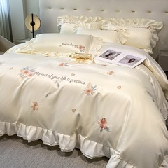 新しいプリンセススタイルの夏用刺繍アイスシルク4点セット、アイスシルク掛け布団カバー、掛け布団カバー、ベッドシーツ、ボックスシーツ、ベッド3点セット